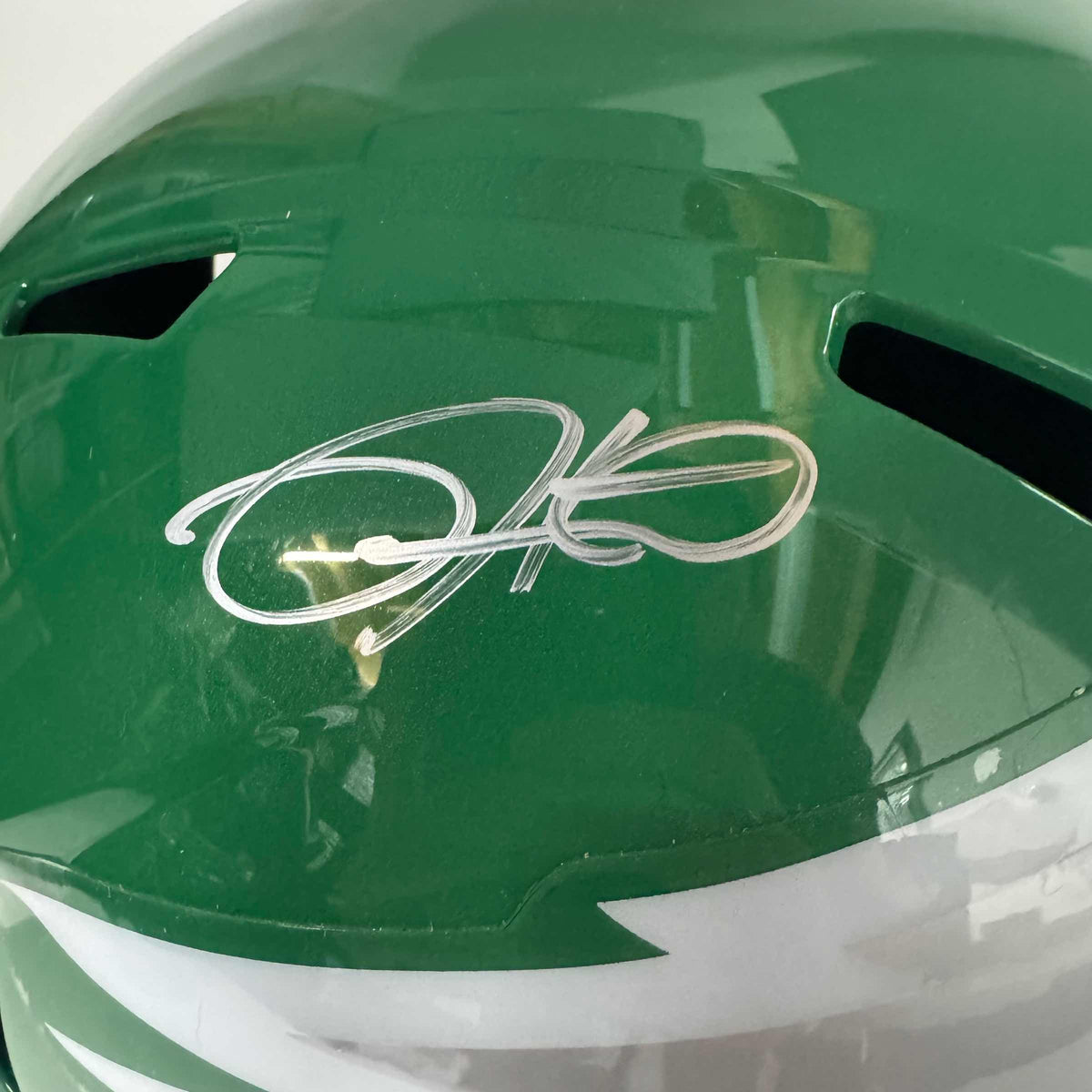 Autographed/Signed Jalen Hurts Philadelphia Eagles Kelly Green Full Size FS F/S Replica Football Helmet Fanatics COA