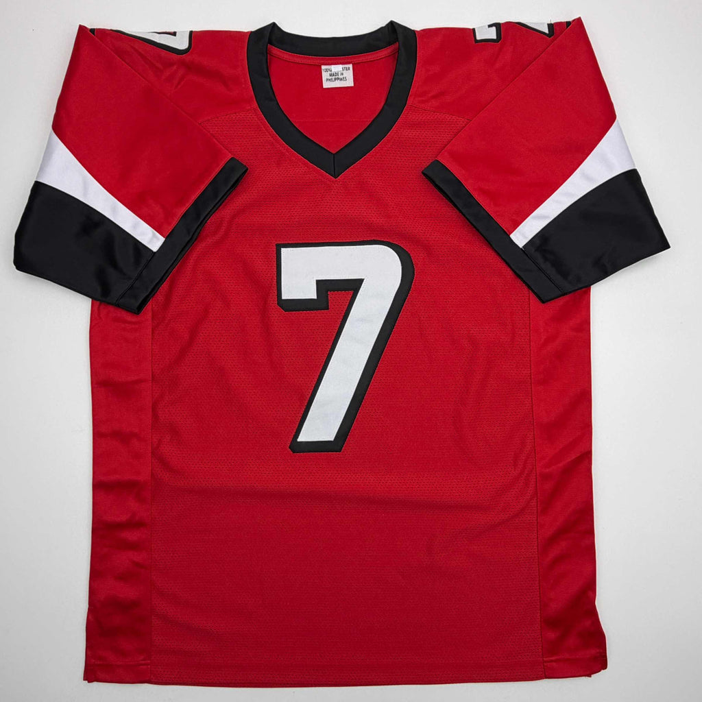 Autographed/Signed Michael Mike Vick Atlanta Red Football Jersey Beckett BAS COA