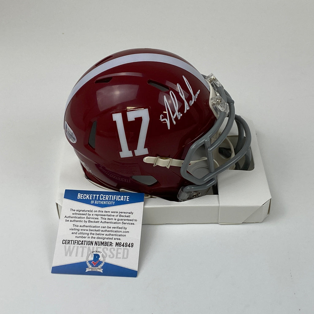 Autographed/Signed Nick Saban Alabama Crimson Tide Mini College Football Helmet Beckett BAS COA