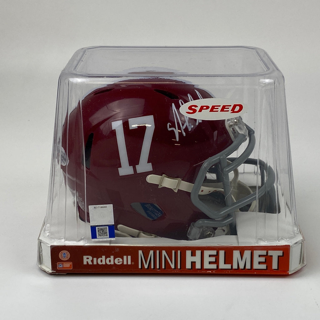 Autographed/Signed Nick Saban Alabama Crimson Tide Mini College Football Helmet Beckett BAS COA