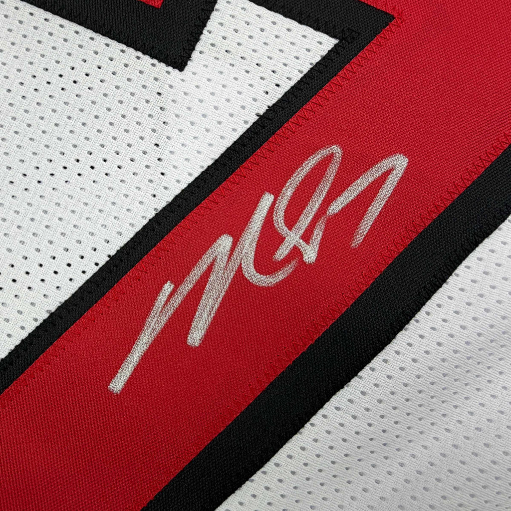 Autographed/Signed Michael Mike Vick Atlanta White Football Jersey Beckett BAS COA