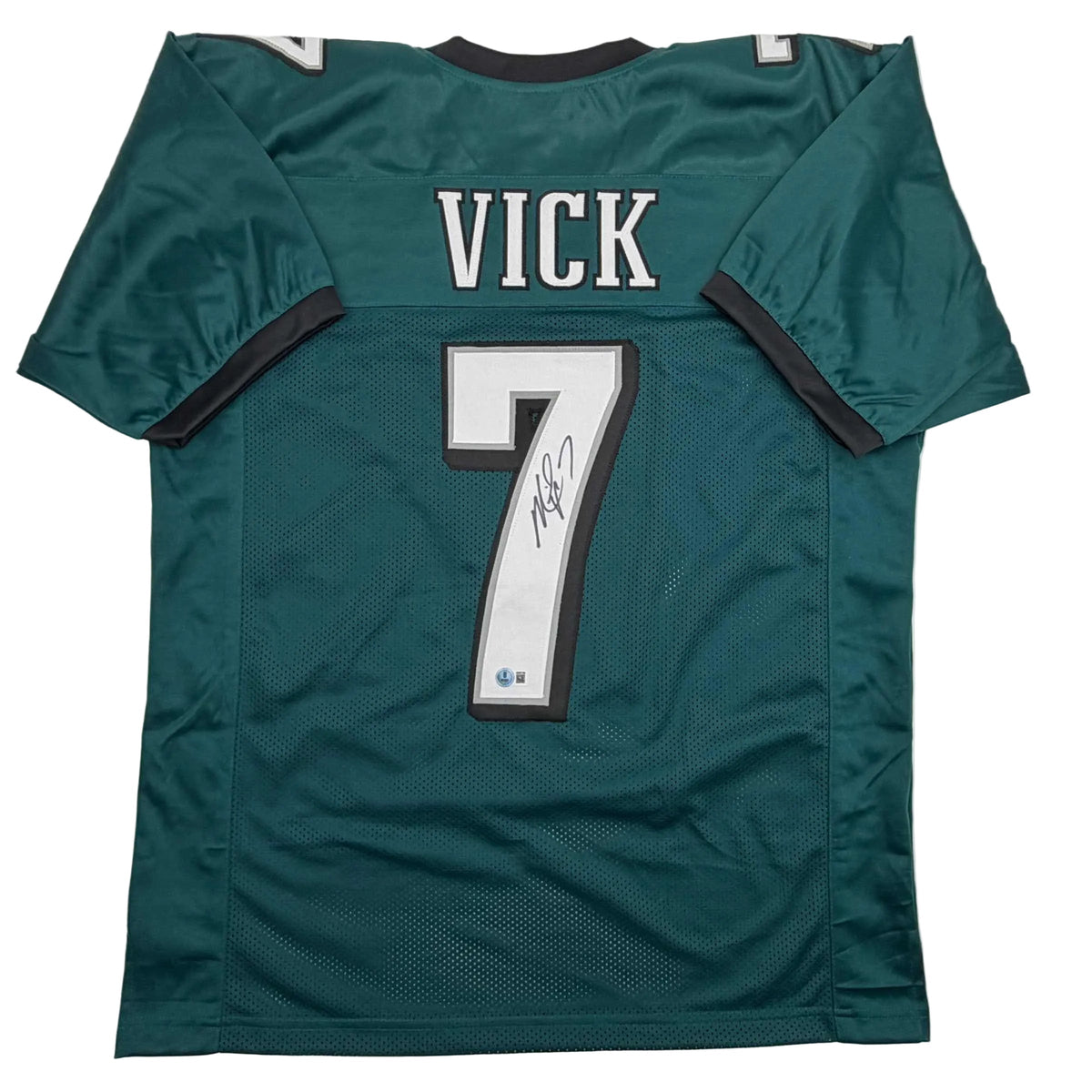 Autographed/Signed Michael Mike Vick Philadelphia Green Football Jersey Beckett BAS COA