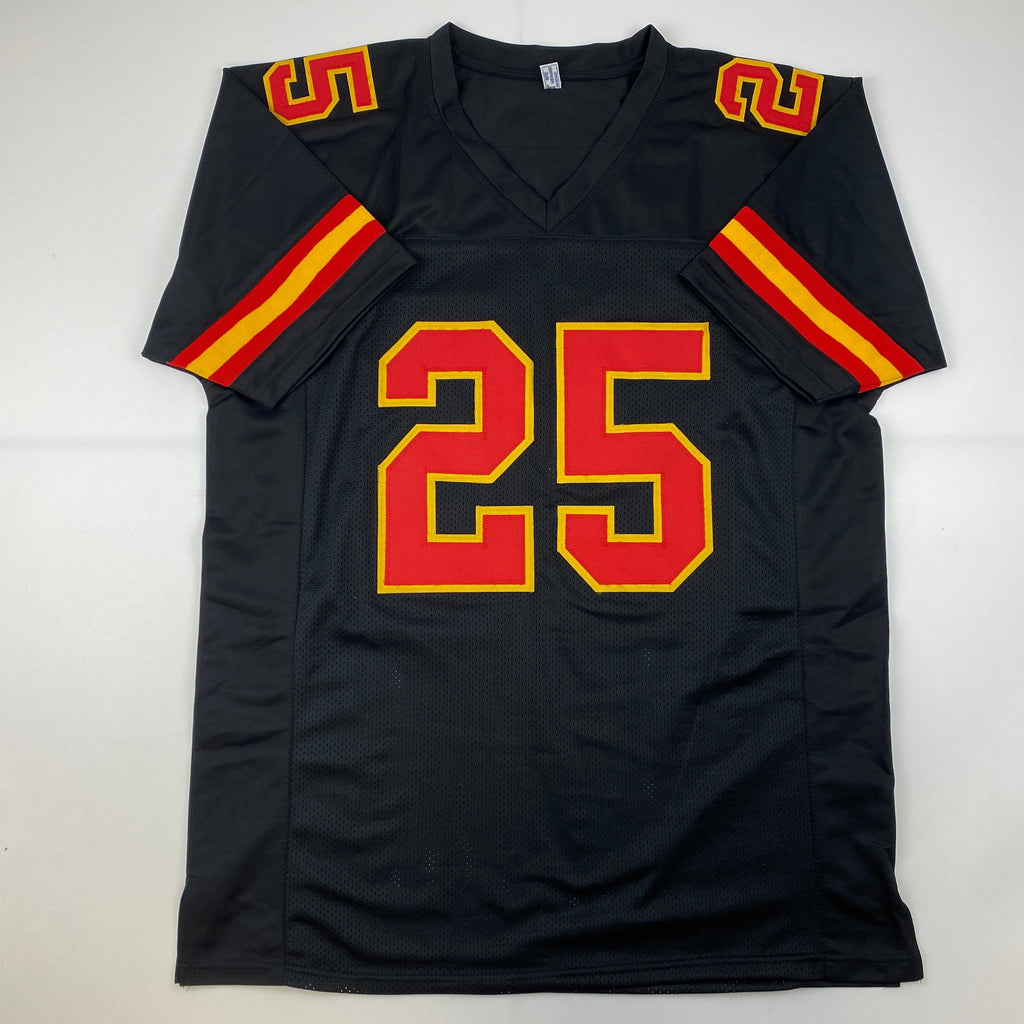 Autographed/Signed Clyde Edwards-Helaire Kansas City Black Football Jersey Beckett BAS COA