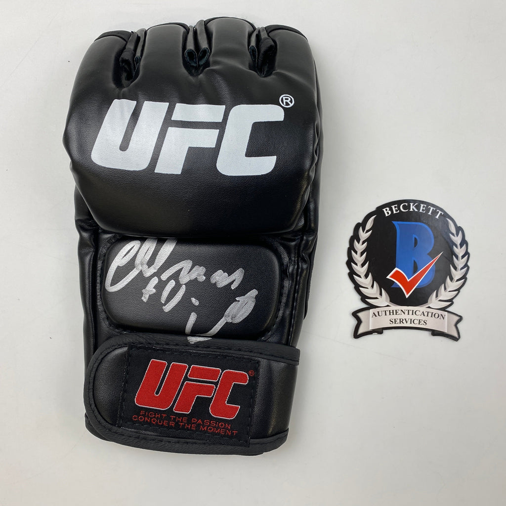 Autographed/Signed Chuck Liddell The Iceman Black UFC MMA Glove Ultimate Fighting Beckett BAS COA