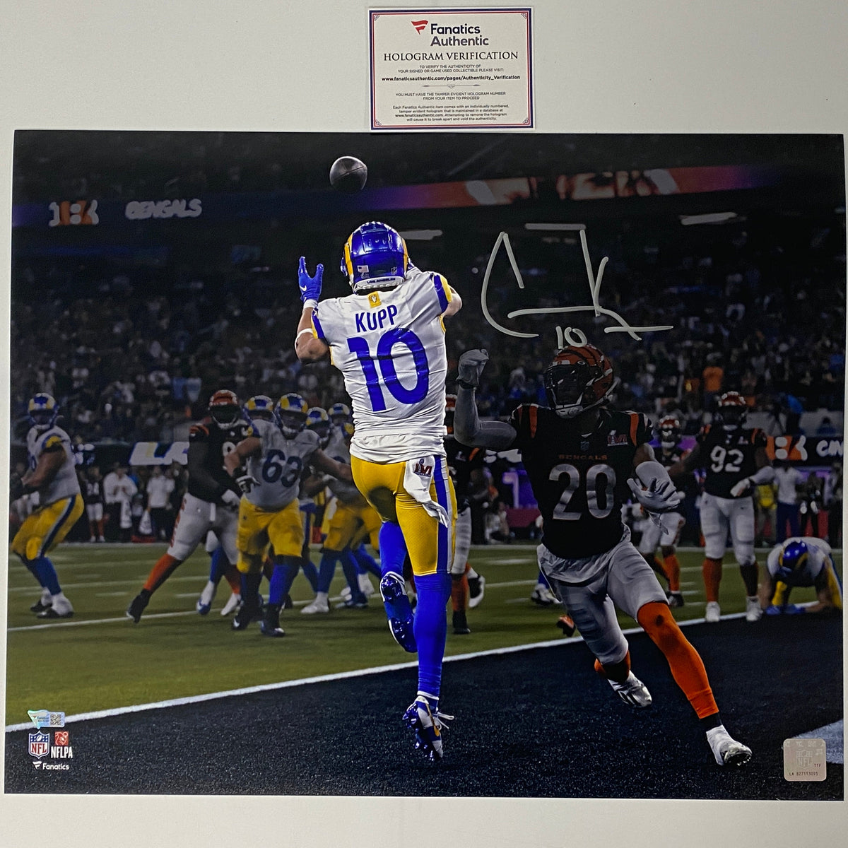 Autographed/Signed Cooper Kupp Super Bowl LVI Los Angeles Rams 16x20 Football Photo Fanatics COA