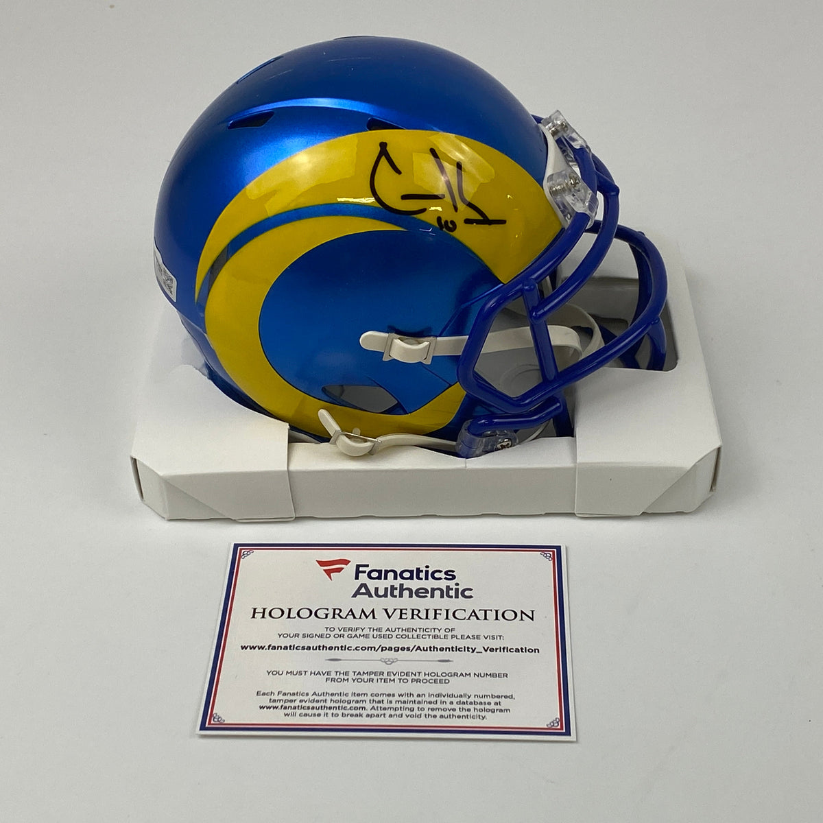 Autographed/Signed Cooper Kupp Super Bowl LVI Champions Los Angeles Rams Mini Football Helmet Fanatics COA