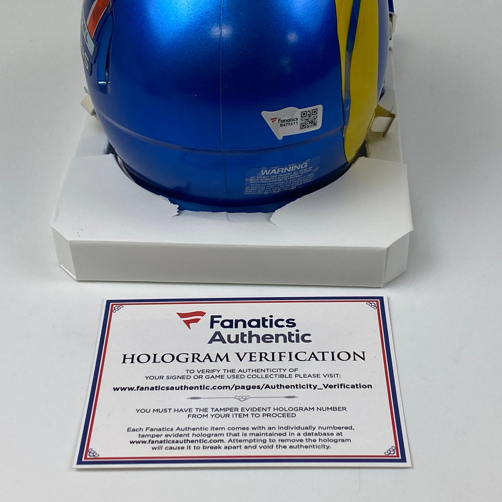Autographed/Signed Cooper Kupp Super Bowl LVI Champions Los Angeles Rams Mini Football Helmet Fanatics COA