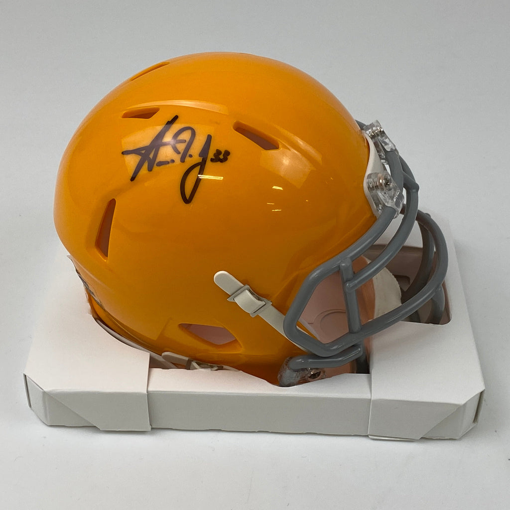 Autographed/Signed Aaron Jones Green Bay Packers Retro Throwback Football Mini Helmet Beckett BAS COA