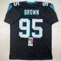 Autographed/Signed Derrick Brown Carolina Black Football Jersey JSA COA