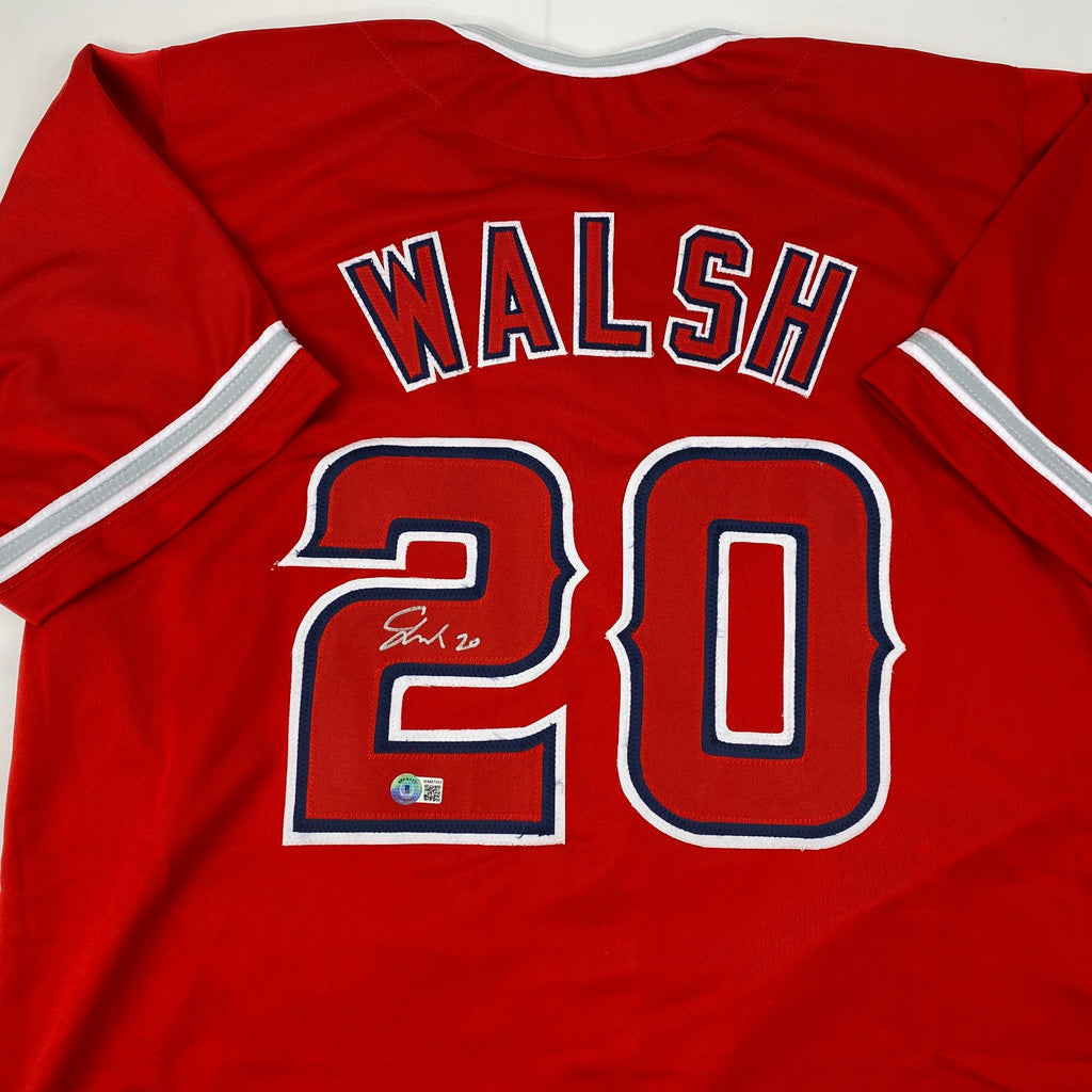 Autographed/Signed Jared Walsh Los Angeles Red Baseball Jersey Beckett BAS COA