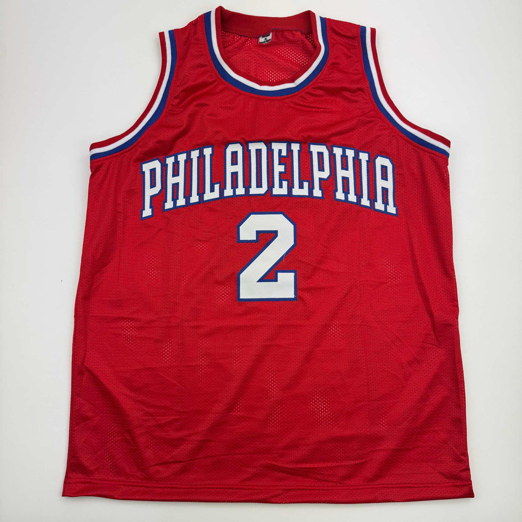Autographed/Signed Moses Malone Philadelphia Red Basketball Jersey JSA COA