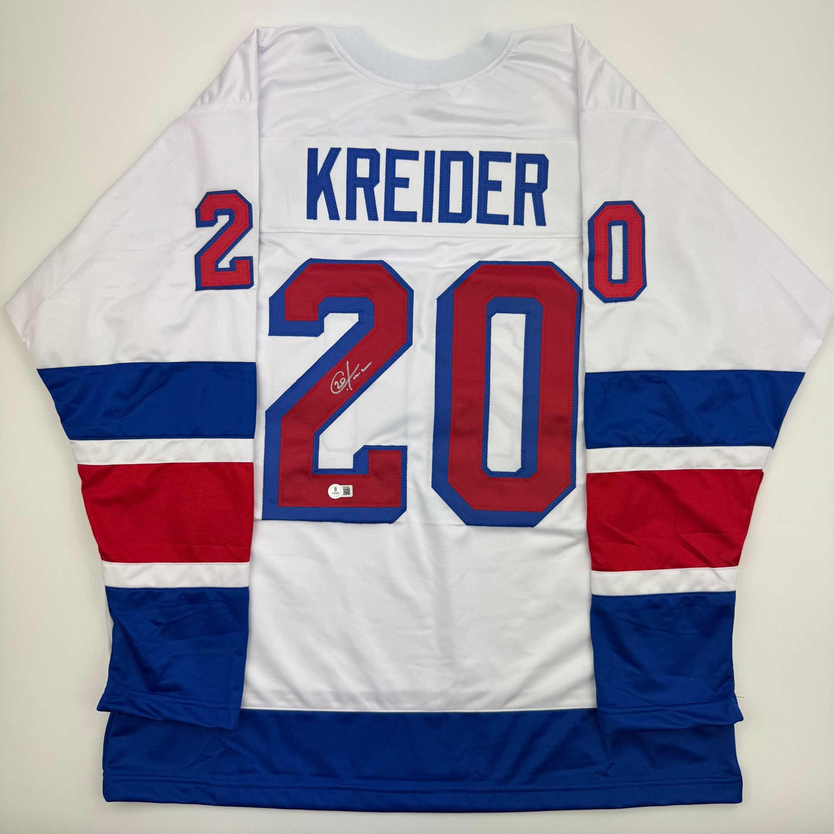 Autographed/Signed Chris Kreider New York White Hockey Jersey Beckett BAS COA