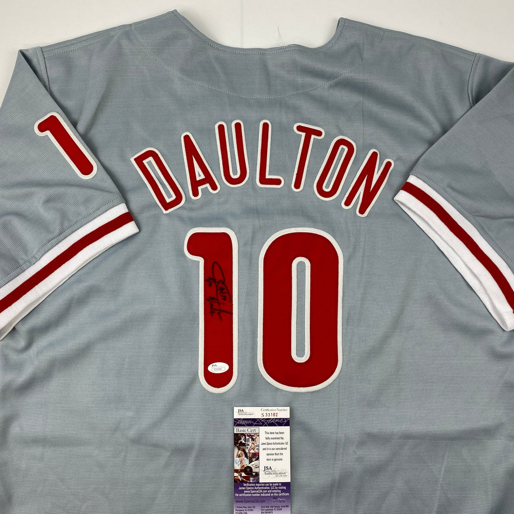 Autographed/Signed Darren Daulton Philadelphia Grey Baseball Jersey JSA COA