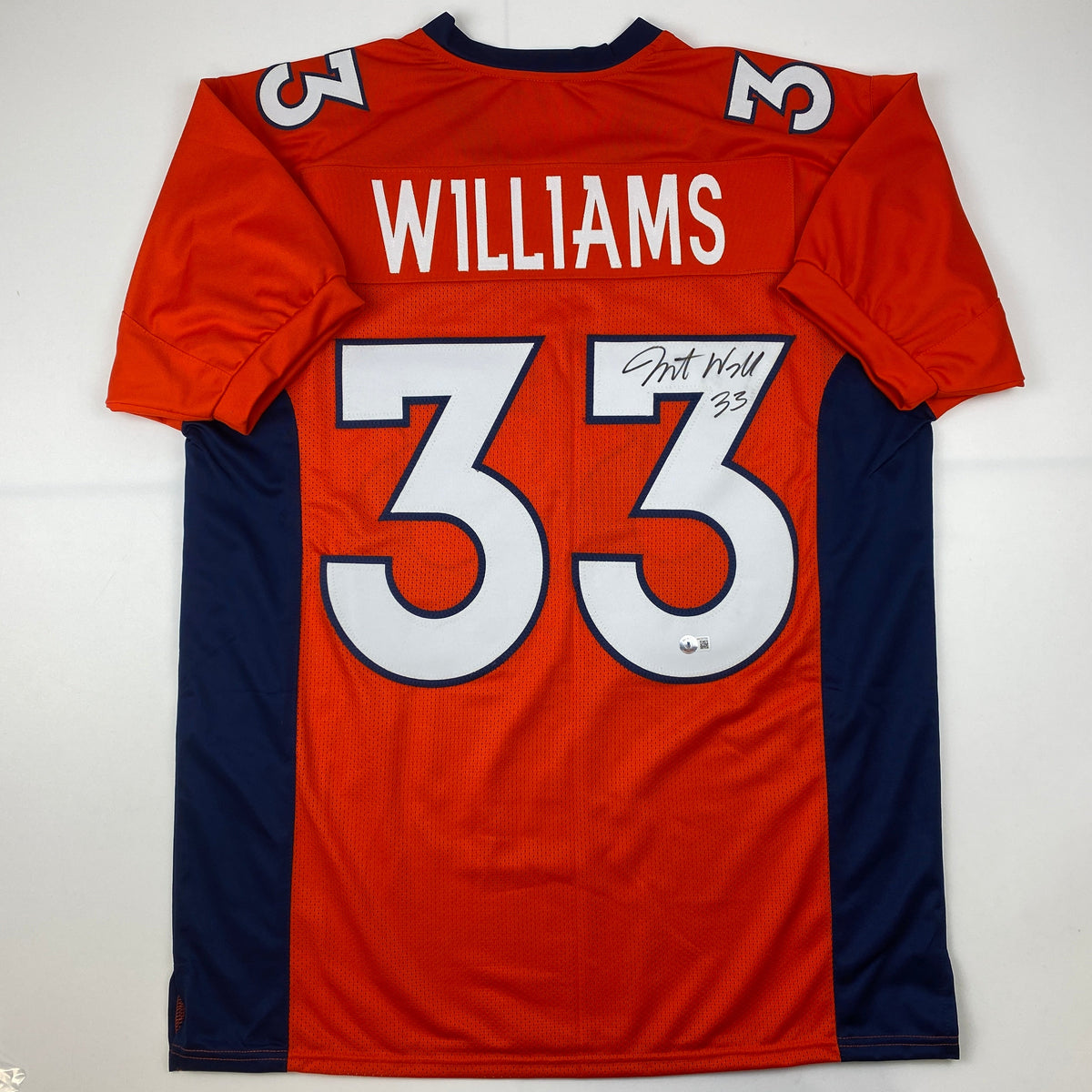 Autographed/Signed Javonte Williams Denver Orange Football Jersey Beckett BAS COA