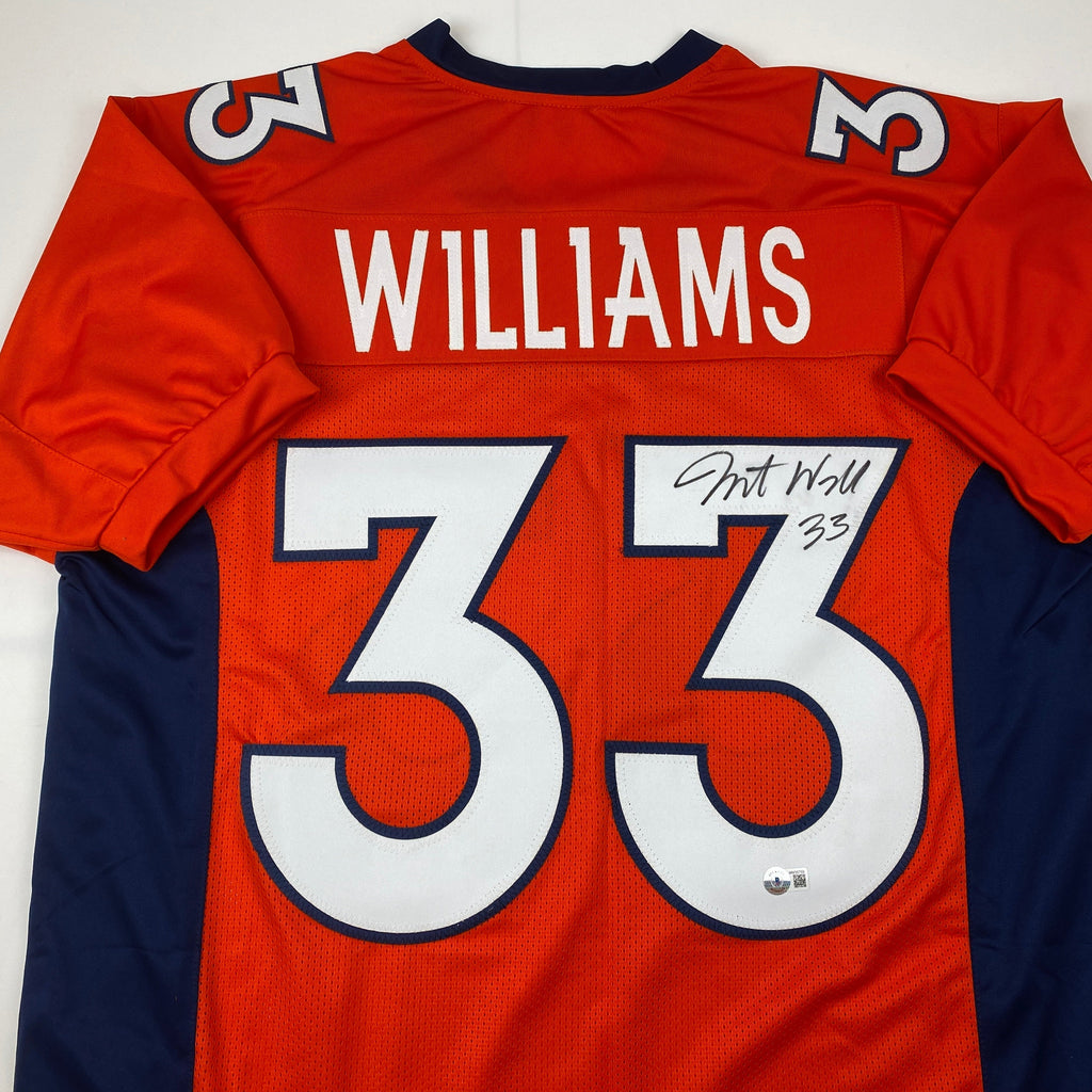 Autographed/Signed Javonte Williams Denver Orange Football Jersey Beckett BAS COA