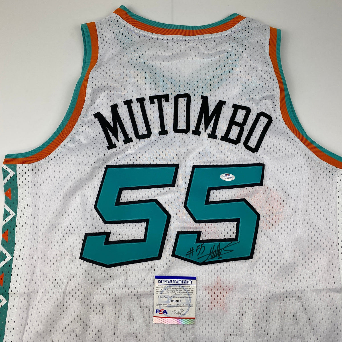 Autographed/Signed Dikembe Mutombo 1995 All-Star Game White Authentic Basketball Jersey PSA/DNA COA