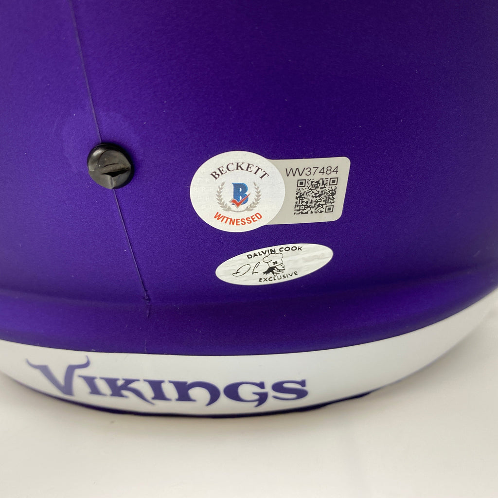 Autographed/Signed Dalvin Cook Minnesota Vikings Full Size FS F/S Replica Football Helmet Beckett BAS COA