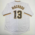 Autographed/Signed Manny Machado San Diego Pinstripe Baseball Jersey Beckett BAS COA