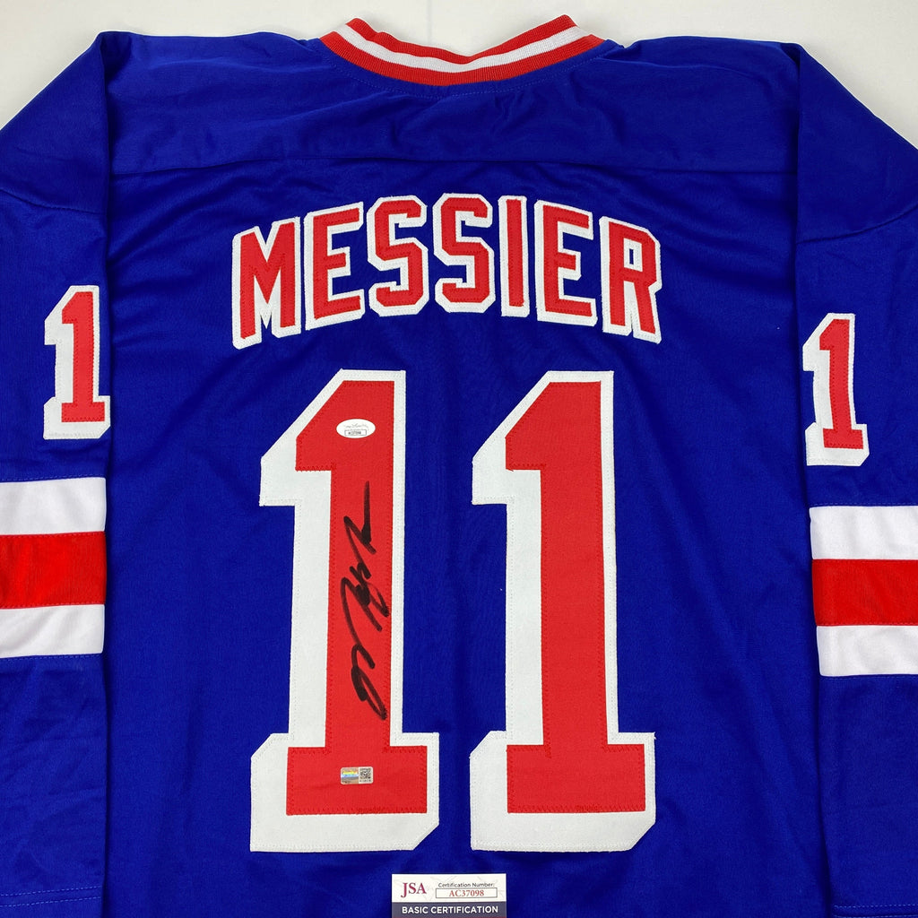 Autographed/Signed Mark Messier New York Blue Hockey Jersey JSA COA