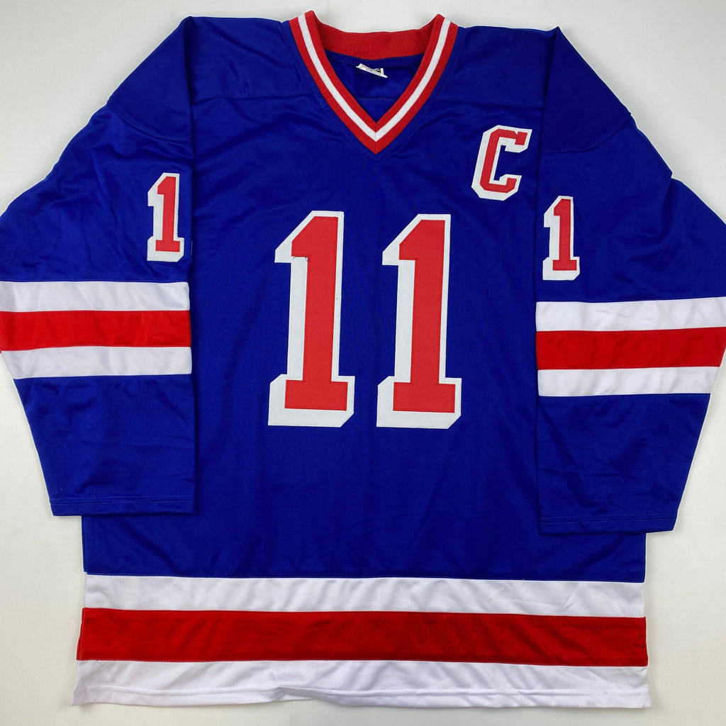 Autographed/Signed Mark Messier New York Blue Hockey Jersey JSA COA