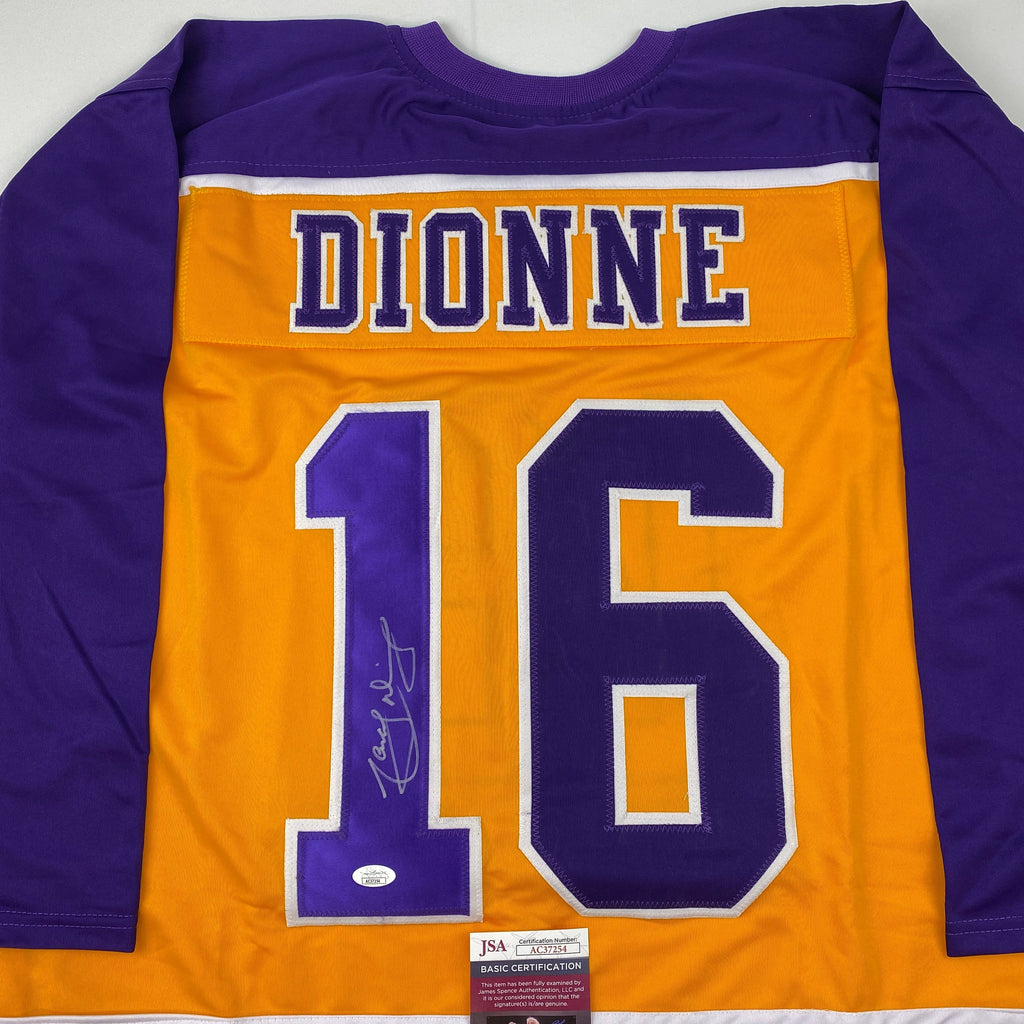 Autographed/Signed Marcel Dionne Los Angeles LA Yellow Hockey Jersey JSA COA