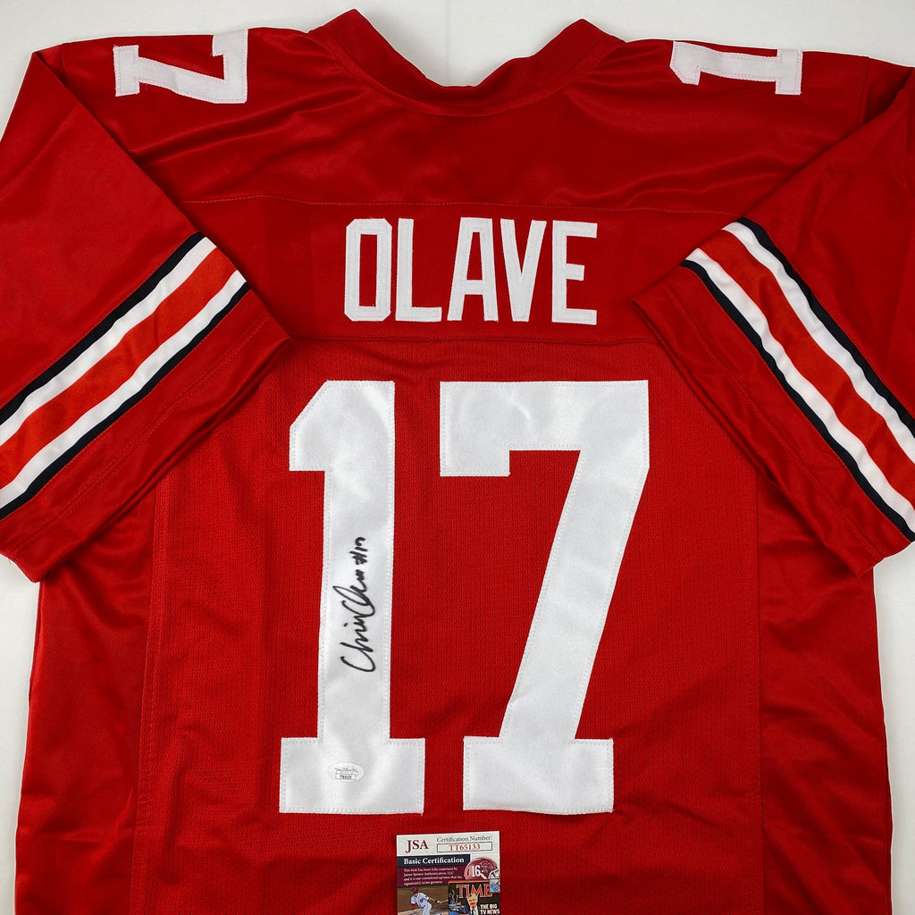 Autographed/Signed Chris Olave Ohio State Red College Football Jersey JSA COA