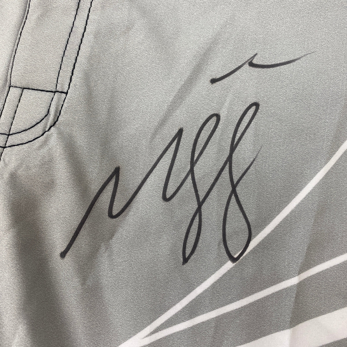 Autographed/Signed Khamzat Borz Chimaev UFC MMA Ultimate Fighting Grey Trunks PSA/DNA COA