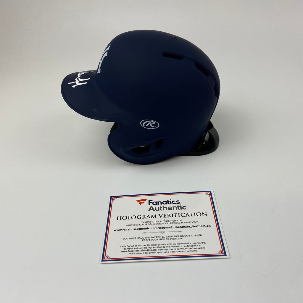 Autographed/Signed Aaron Judge Matte New York Yankees Mini Baseball Helmet Fanatics & MLB COA