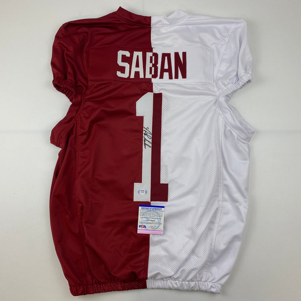 Autographed/Signed Nick Saban Alabama Split Pro Cut College Football Jersey PSA/DNA COA