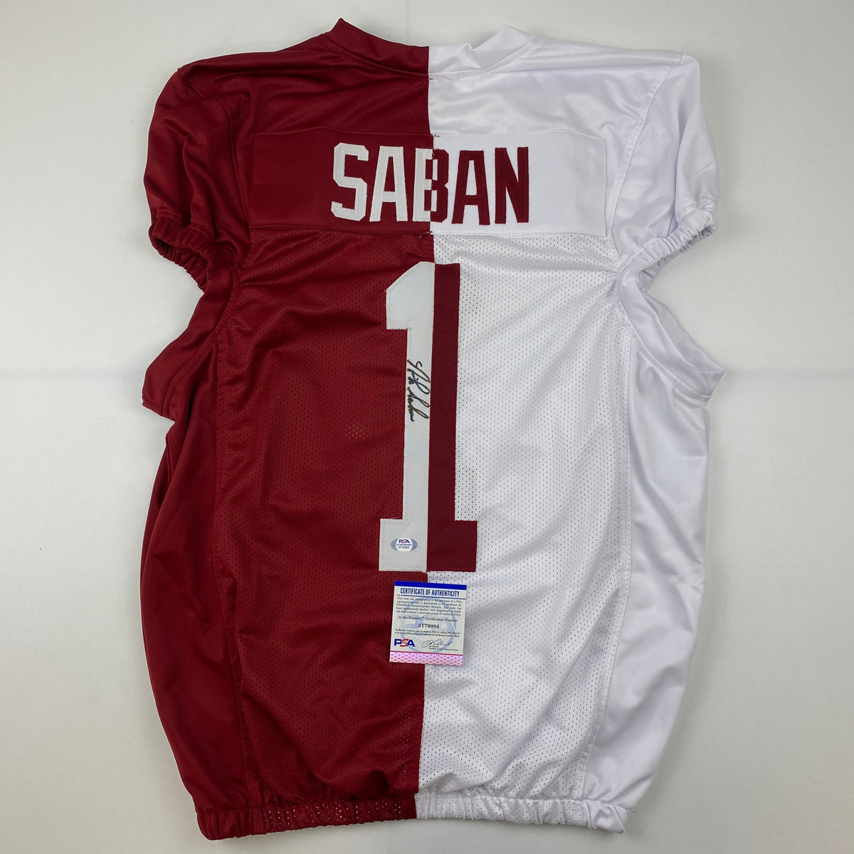 Autographed/Signed Nick Saban Alabama Split Pro Cut College Football Jersey PSA/DNA COA