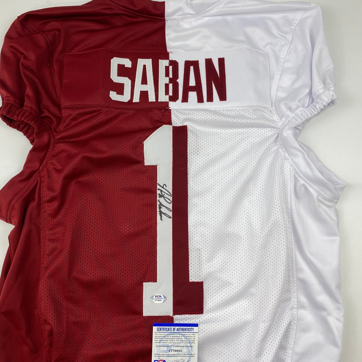 Autographed/Signed Nick Saban Alabama Split Pro Cut College Football Jersey PSA/DNA COA