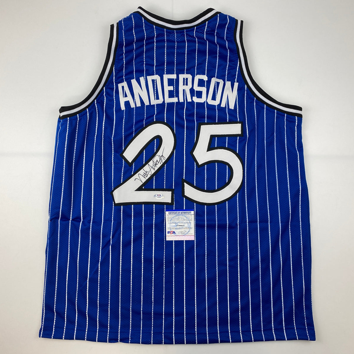 Autographed/Signed Nick Anderson Orlando Blue Pinstripe Basketball Jersey PSA/DNA COA