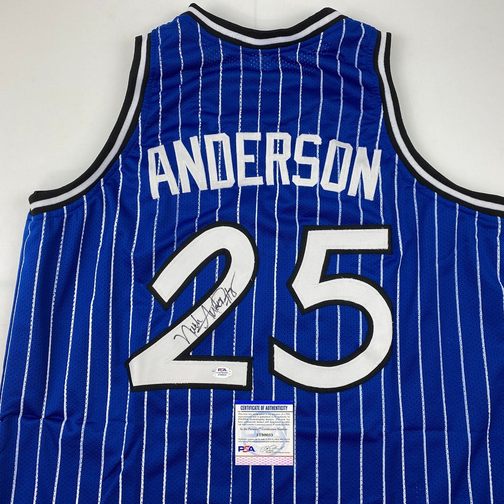 Autographed/Signed Nick Anderson Orlando Blue Pinstripe Basketball Jersey PSA/DNA COA