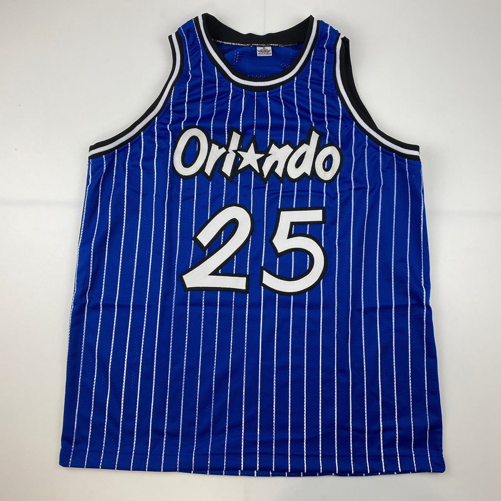 Autographed/Signed Nick Anderson Orlando Blue Pinstripe Basketball Jersey PSA/DNA COA