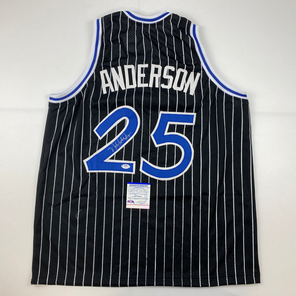 Autographed/Signed Nick Anderson Orlando Black Pinstripe Basketball Jersey PSA/DNA COA