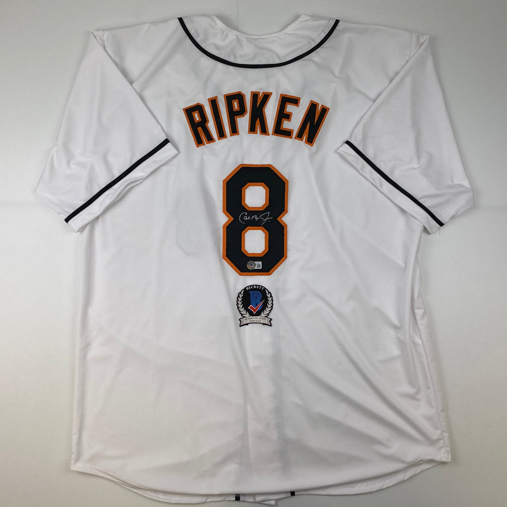 Autographed/Signed Cal Ripken Jr. Baltimore White Baseball Jersey Beckett BAS COA