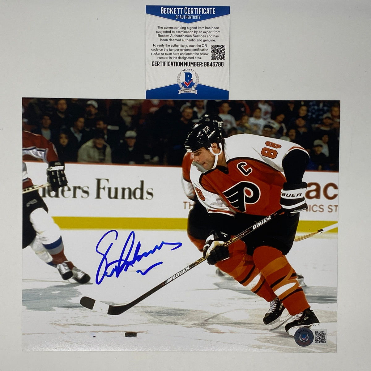 Autographed/Signed Eric Lindros Philadelphia Flyers 8x10 Hockey Photo Beckett BAS COA #2
