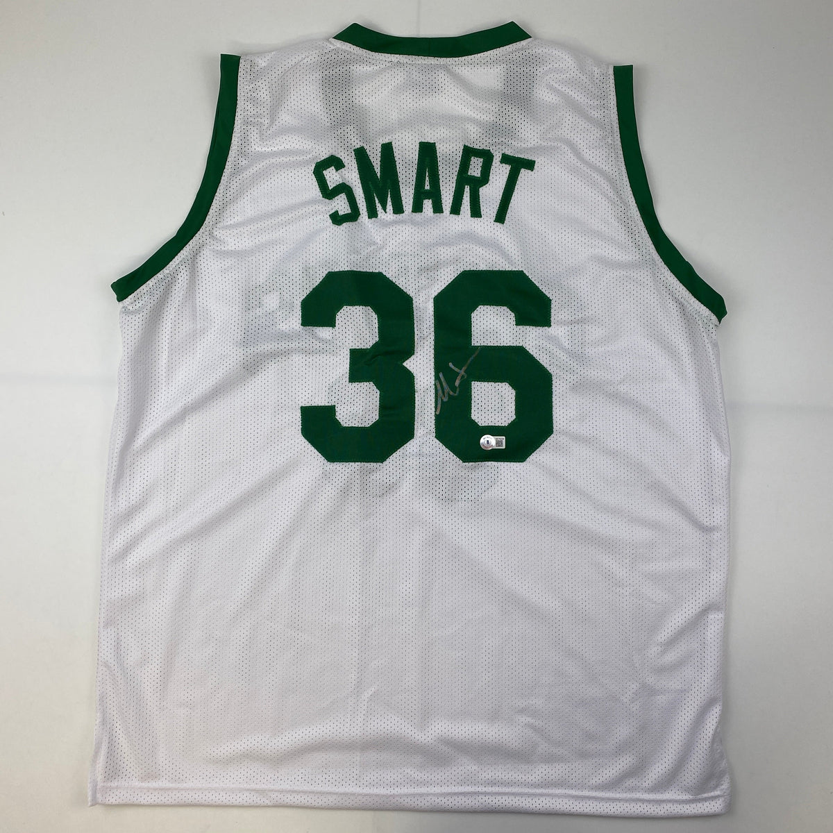 Autographed/Signed Marcus Smart Boston White Basketball Jersey Beckett BAS COA
