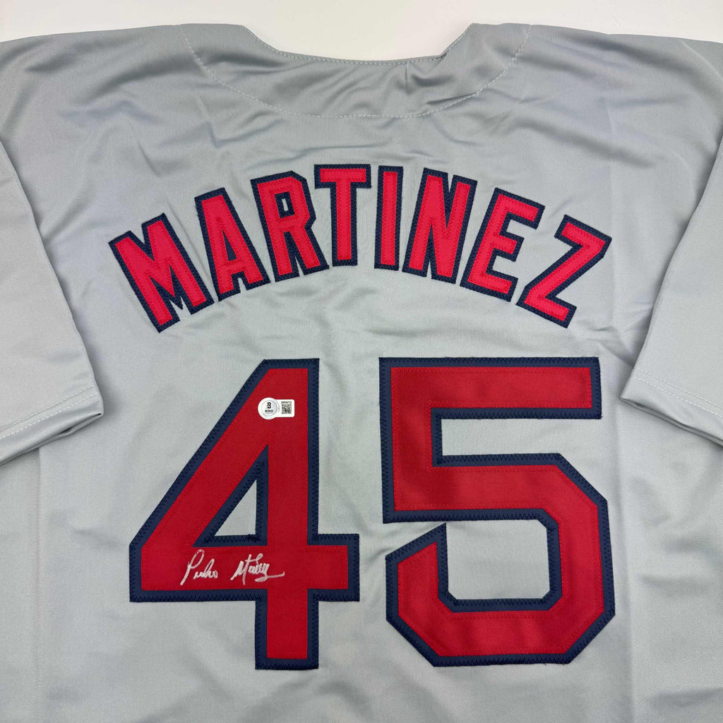Autographed/Signed Pedro Martinez Boston Grey Baseball Jersey Beckett BAS COA