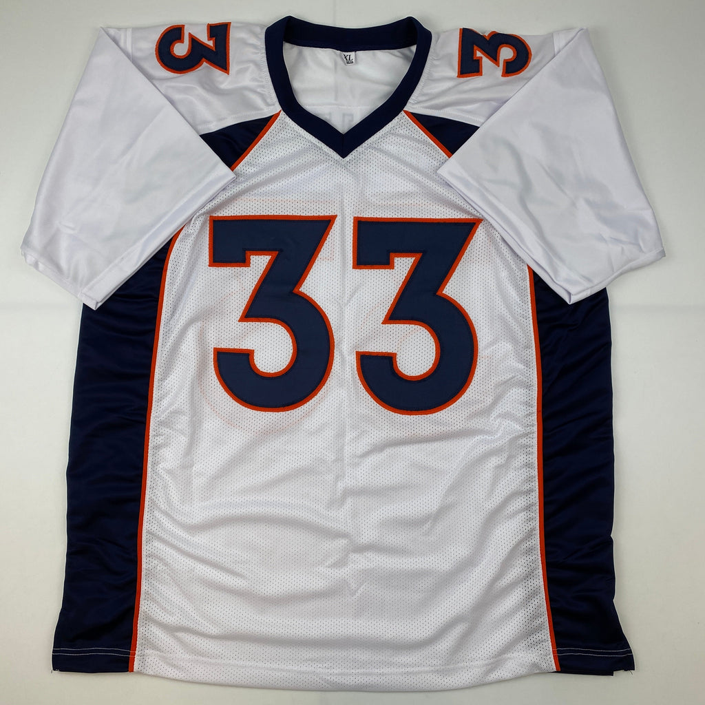 Autographed/Signed Javonte Williams Denver White Football Jersey Beckett BAS COA