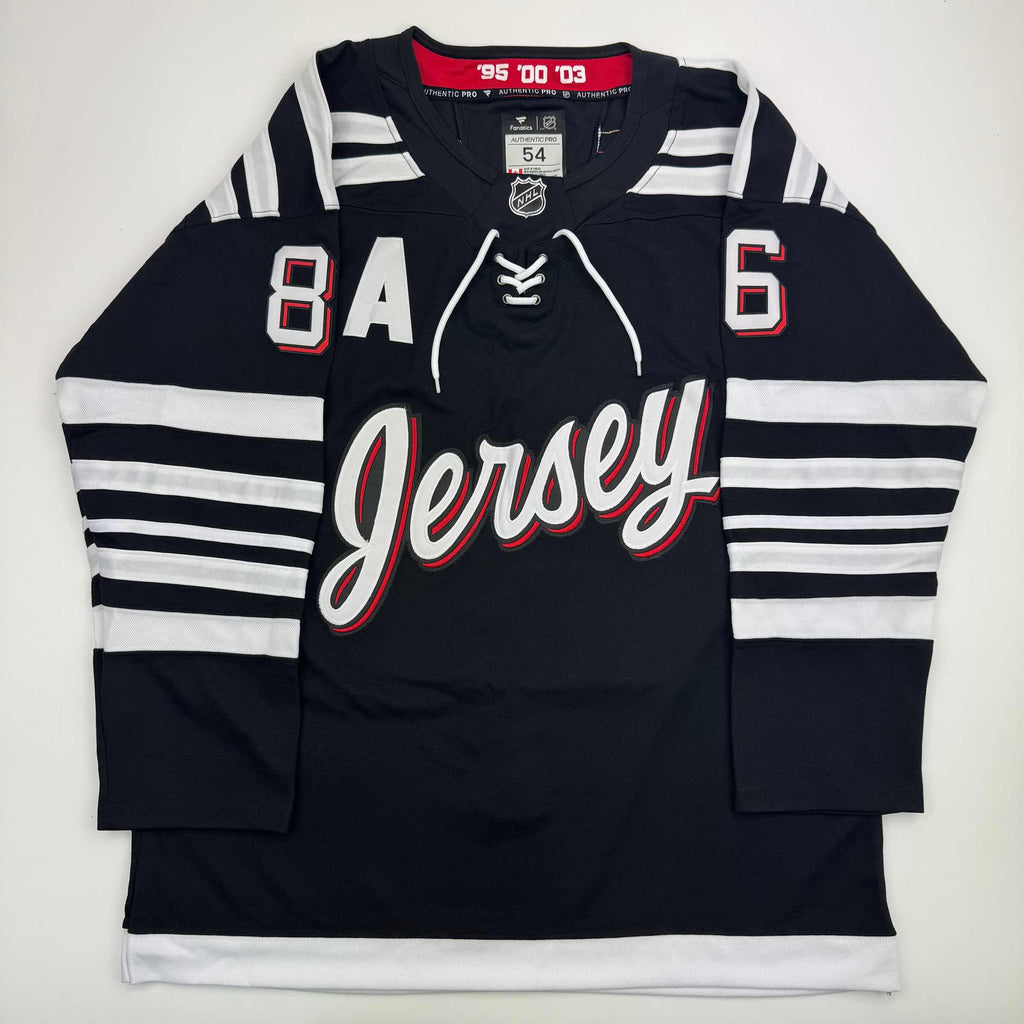 Autographed/Signed Jack Hughes New Jersey Devils Authentic Black Alternate Hockey Jersey Fanatics COA