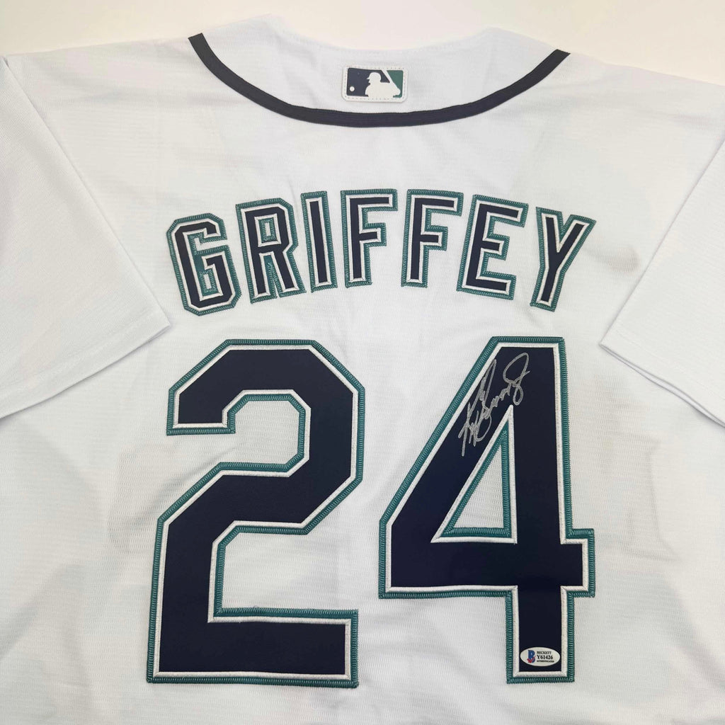 Autographed/Signed Ken Griffey Jr. Seattle White Baseball Jersey Beckett BAS COA