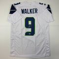Autographed/Signed Kenneth Walker Seattle White Football Jersey Beckett BAS COA