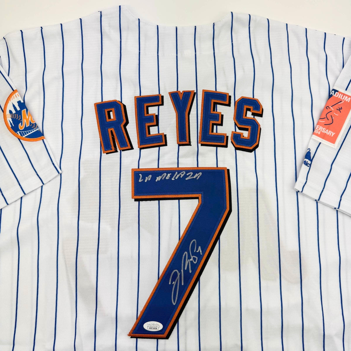 Autographed/Signed Jose Reyes New York Pinstripe Baseball Jersey JSA COA