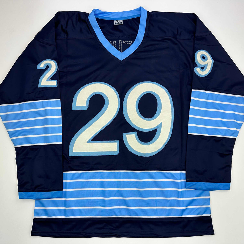 Autographed/Signed Marc-Andre Fleury Pittsburgh Blue Winter Classic Hockey Jersey JSA COA