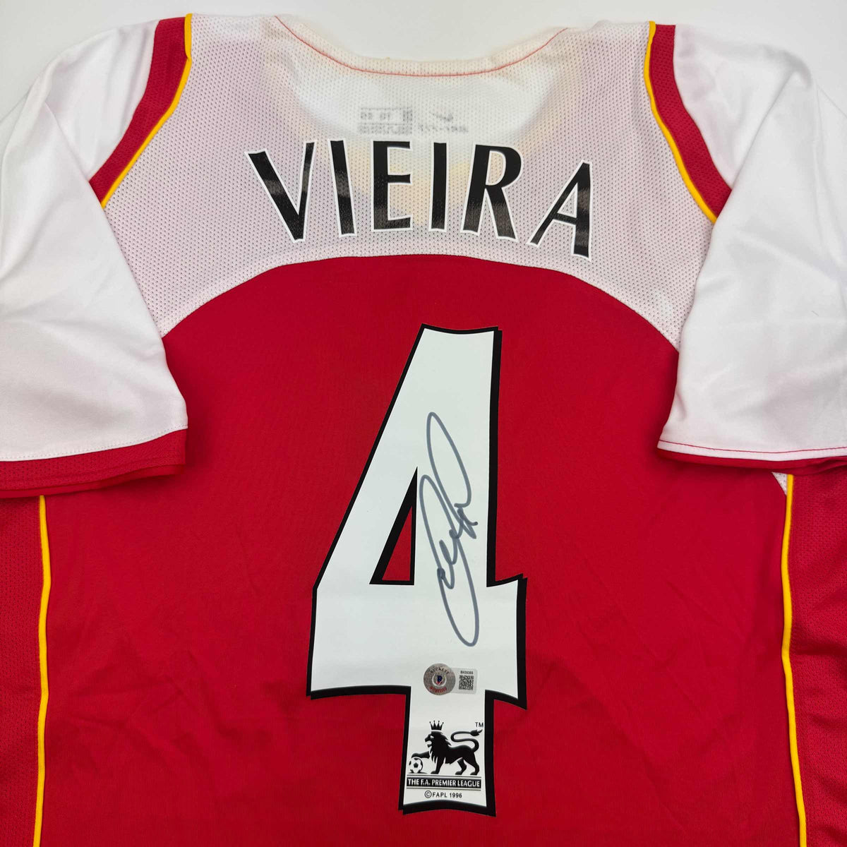 Autographed/Signed Patrick Vieira Arsenal Red Soccer Jersey Beckett BAS COA