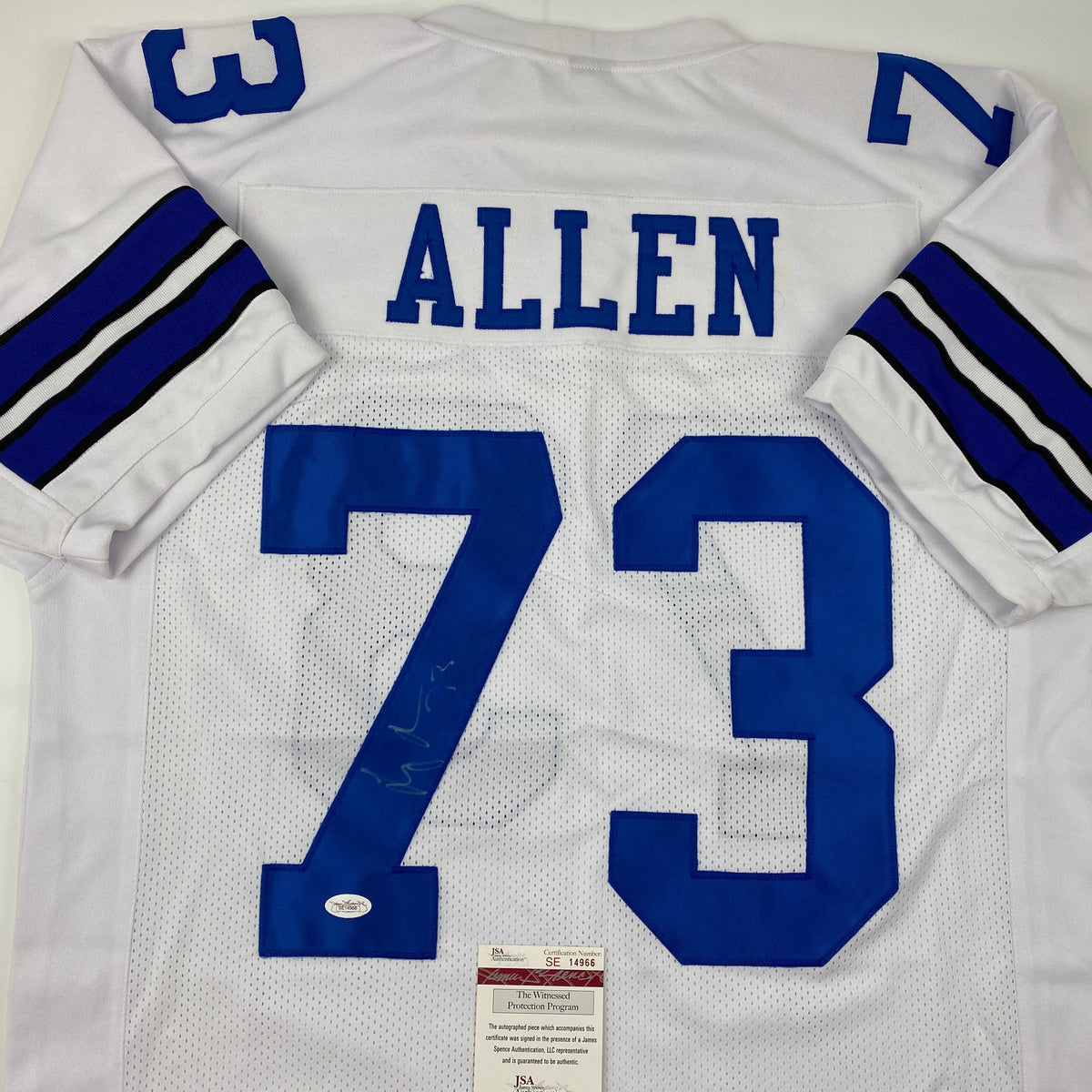 Autographed/Signed Larry Allen Dallas White Football Jersey JSA COA