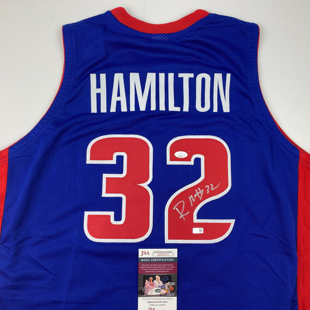 Autographed/Signed Richard Rip Hamilton Detroit Blue Basketball Jersey JSA COA