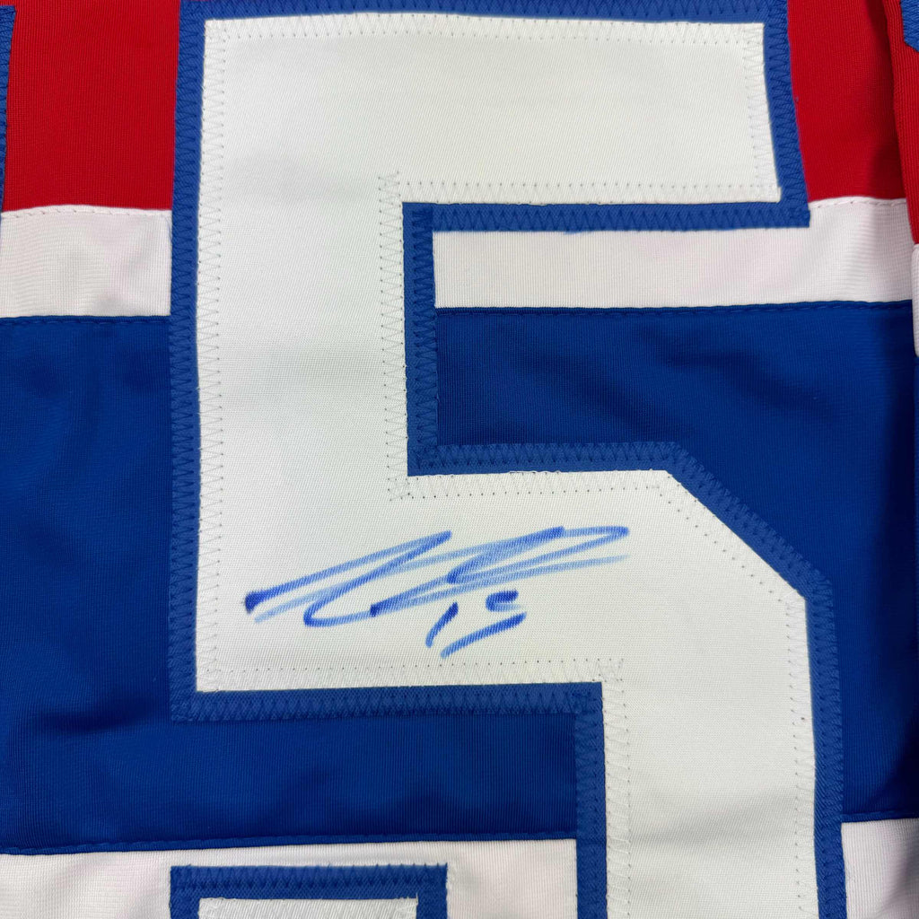 Framed Autographed/Signed Alex Newhook 35x39 Montreal Red Hockey Jersey JSA COA