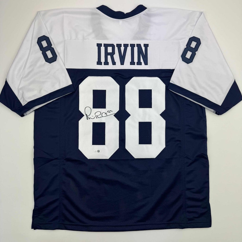 Autographed/Signed Michael Irvin Dallas Thanksgiving Day Blue Football Jersey Beckett BAS COA